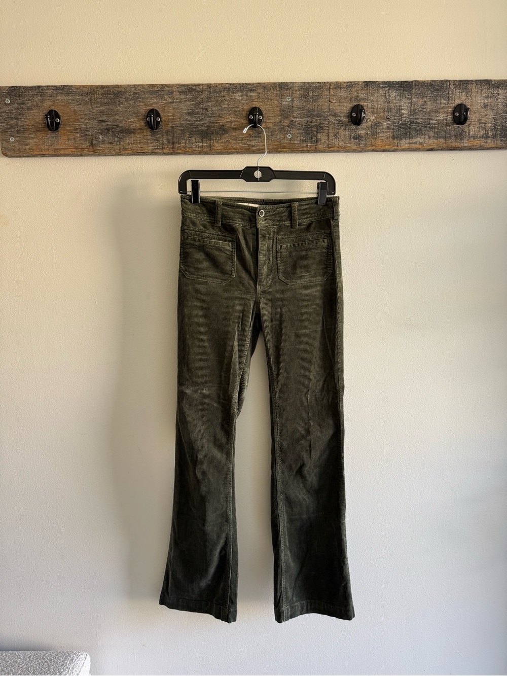Anthropologie Pilcro Olive Green Corduroy Flare Pants Size 25